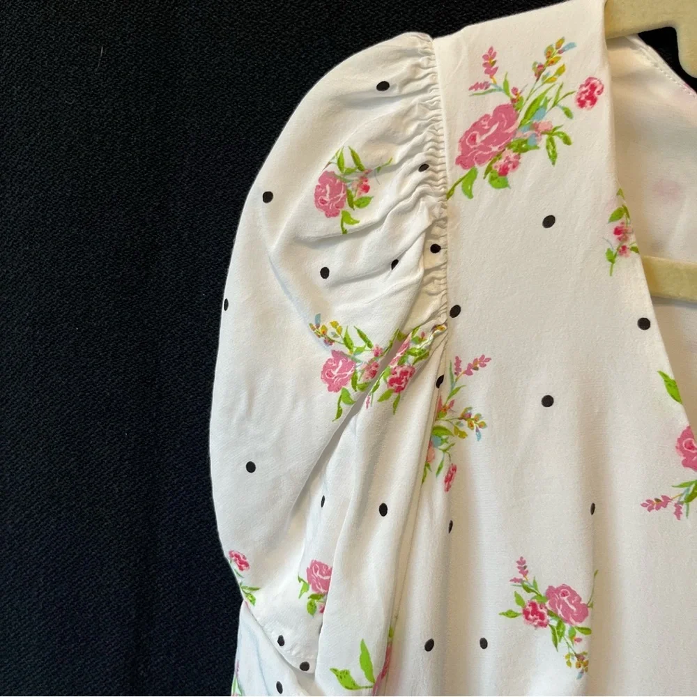 For Love and Lemons Mabel mini dress Small White floral Hearts Polkadots Womens
